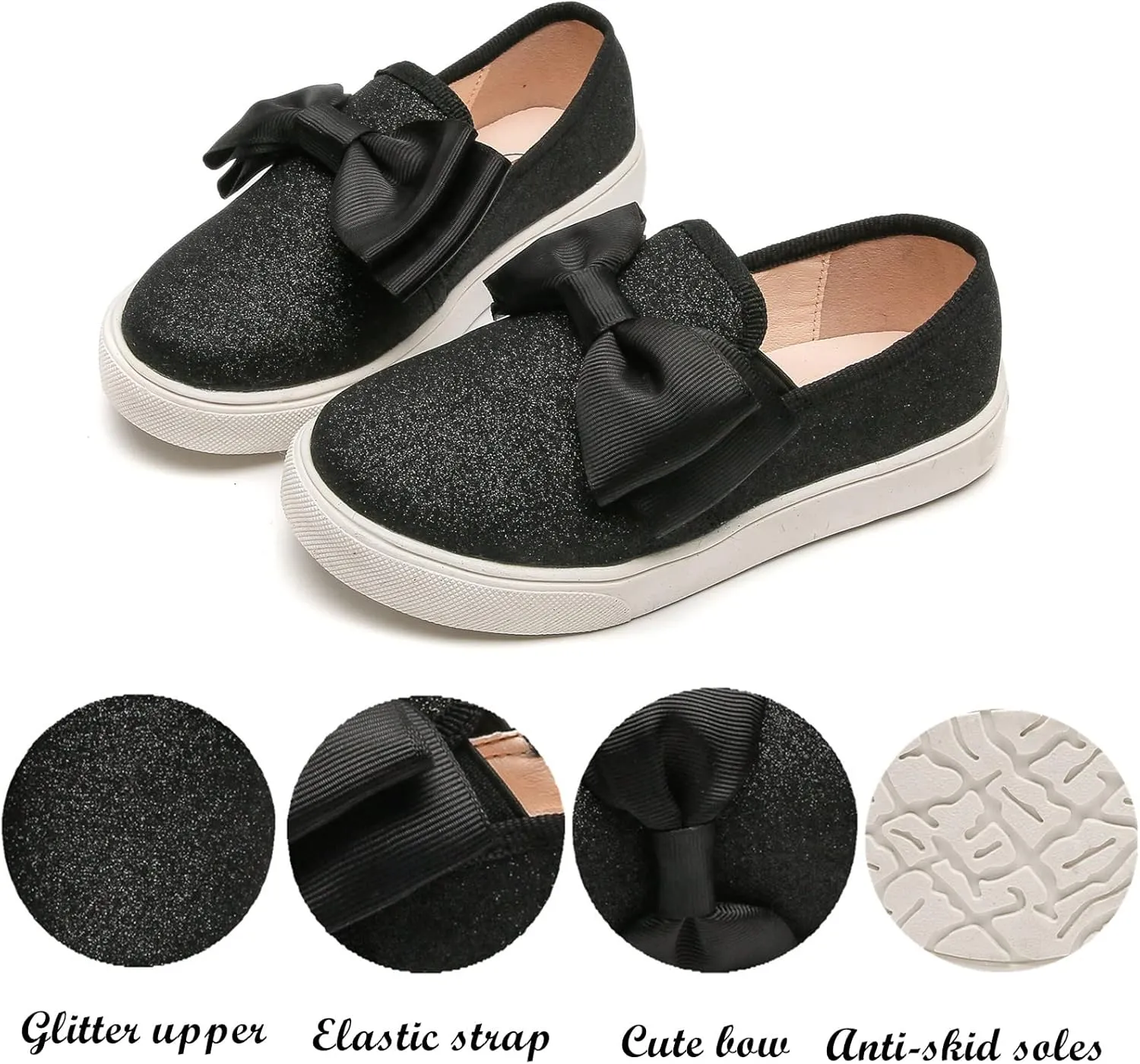 kkdom Girls Slip On Glitter Sneakers Cute Bow Lazy Tennis Shoes Loafers for Little Girls(Toddler/Little Kid/Big Kid)