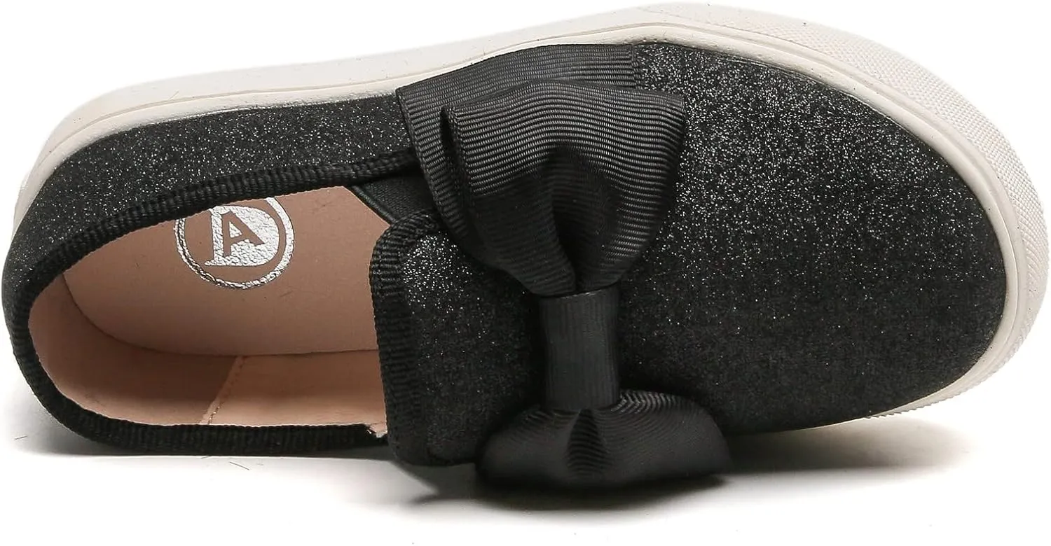 kkdom Girls Slip On Glitter Sneakers Cute Bow Lazy Tennis Shoes Loafers for Little Girls(Toddler/Little Kid/Big Kid)