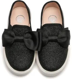 kkdom Girls Slip On Glitter Sneakers Cute Bow Lazy Tennis Shoes Loafers for Little Girls(Toddler/Little Kid/Big Kid)