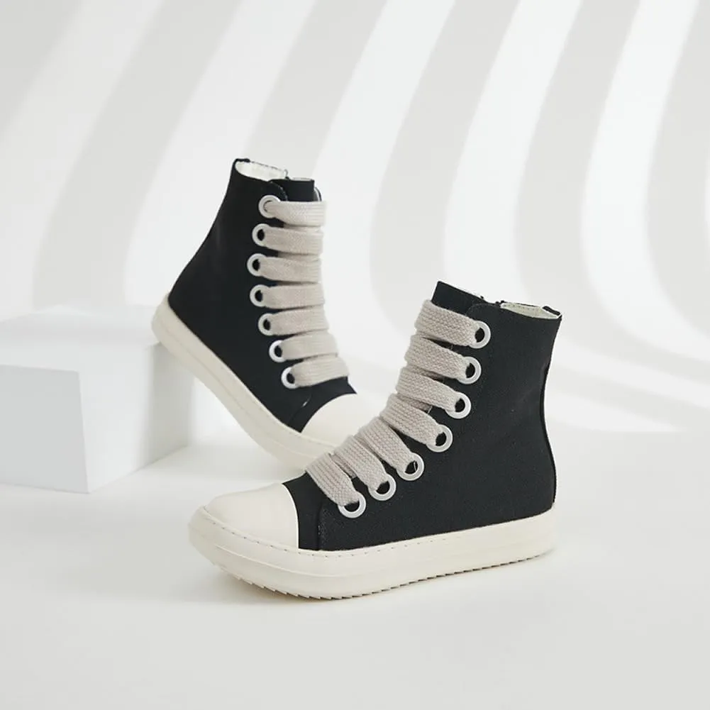 Kluolandi Fashion High Top Sneakers for Women Wide Lace Up Black White Platform Sneaker Shoes with Zipper