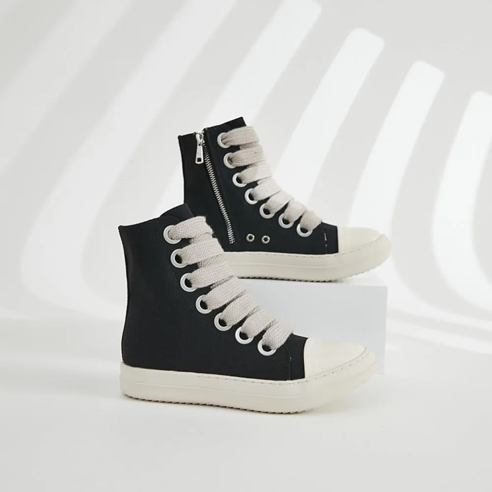 Kluolandi Fashion High Top Sneakers for Women Wide Lace Up Black White Platform Sneaker Shoes with Zipper