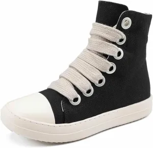 Kluolandi Fashion High Top Sneakers for Women Wide Lace Up Black White Platform Sneaker Shoes with Zipper