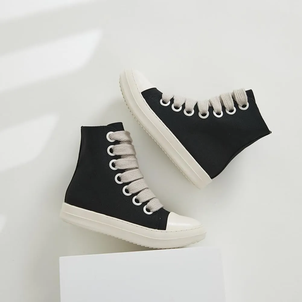 Kluolandi Fashion High Top Sneakers for Women Wide Lace Up Black White Platform Sneaker Shoes with Zipper