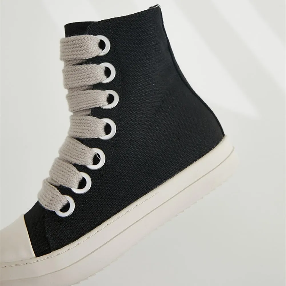 Kluolandi Fashion High Top Sneakers for Women Wide Lace Up Black White Platform Sneaker Shoes with Zipper