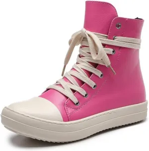 Kluolandi Women's High Top Sneakers Lace Up Canvas Shoes with Zipper Comfort Platform Walking Shoes in Black and White
