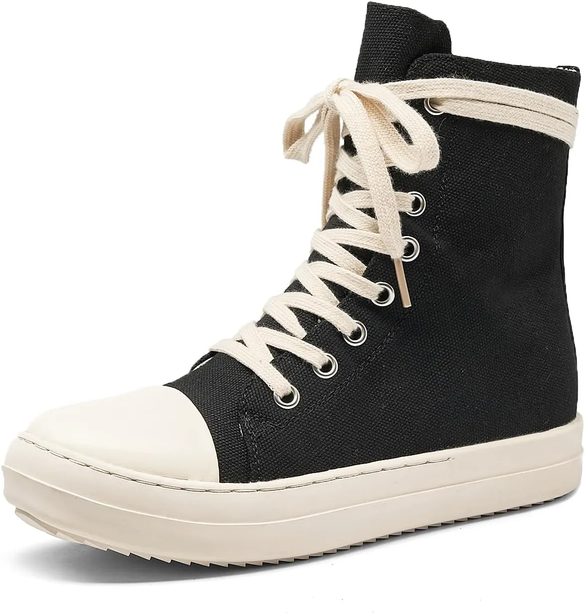 Kluolandi Women's High Top Sneakers Lace Up Canvas Shoes with Zipper Comfort Platform Walking Shoes in Black and White