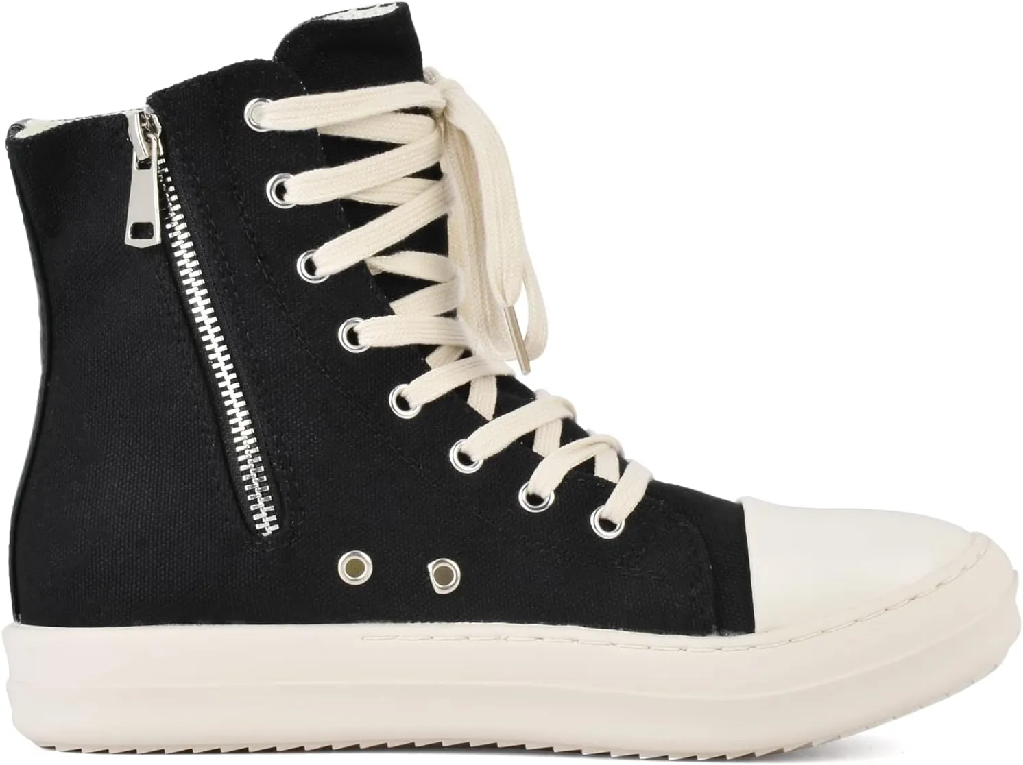 Kluolandi Women's High Top Sneakers Lace Up Canvas Shoes with Zipper Comfort Platform Walking Shoes in Black and White