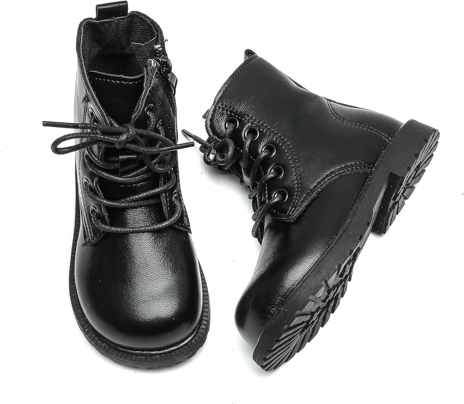 Komfyea Autumn Leather Combat Zipper Lace Up Boots （Toddler/Little Kids） Children Winter Ankle Boots