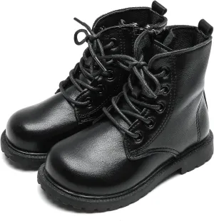 Komfyea Autumn Leather Combat Zipper Lace Up Boots （Toddler/Little Kids） Children Winter Ankle Boots