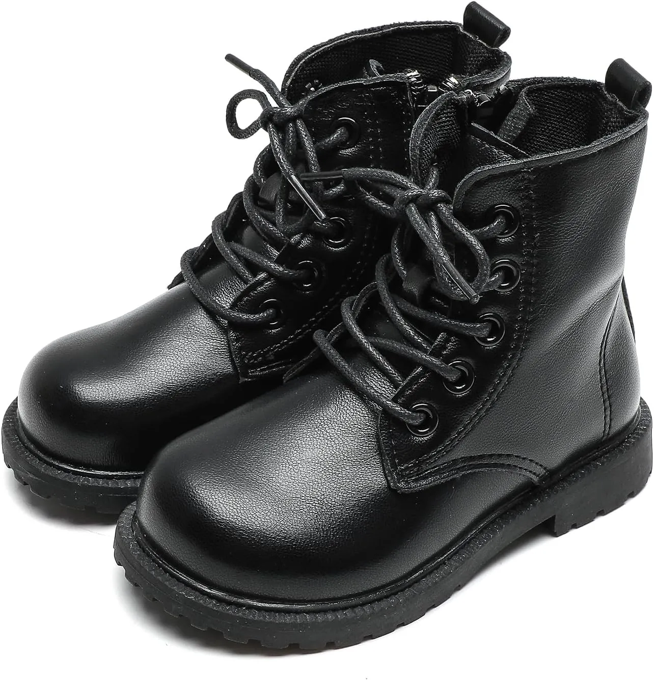 Komfyea Autumn Leather Combat Zipper Lace Up Boots （Toddler/Little Kids） Children Winter Ankle Boots