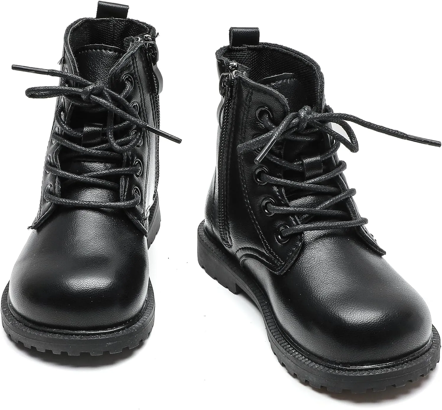 Komfyea Autumn Leather Combat Zipper Lace Up Boots （Toddler/Little Kids） Children Winter Ankle Boots