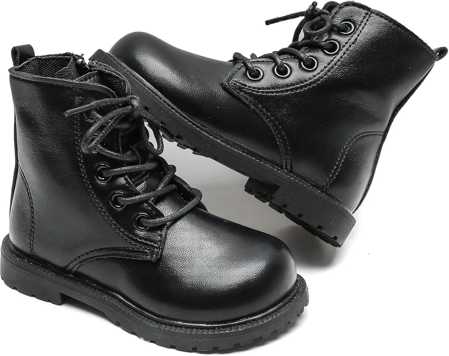 Komfyea Autumn Leather Combat Zipper Lace Up Boots （Toddler/Little Kids） Children Winter Ankle Boots