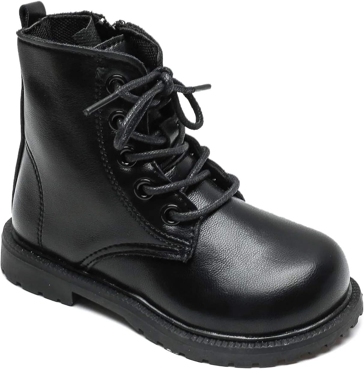 Komfyea Autumn Leather Combat Zipper Lace Up Boots （Toddler/Little Kids） Children Winter Ankle Boots