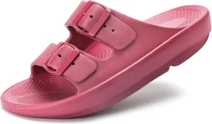 Kricely Women and Men Wide Width Recovery Sandals Plantar Fasciitis Arch Support Orthotic Slides Adjustable Double Buckle Thick Sole Slippers Reduces Stress on Feet Joints & Back Post-Exercise