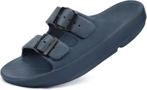 Kricely Women and Men Wide Width Recovery Sandals Plantar Fasciitis Arch Support Orthotic Slides Adjustable Double Buckle Thick Sole Slippers Reduces Stress on Feet Joints & Back Post-Exercise
