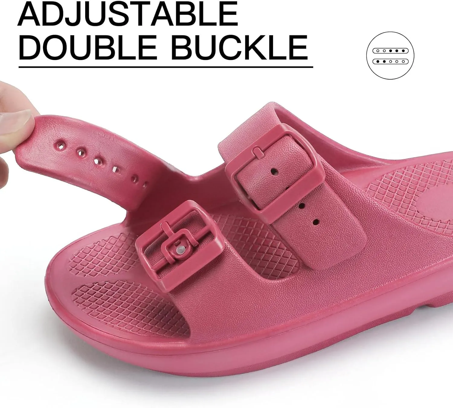Kricely Women and Men Wide Width Recovery Sandals Plantar Fasciitis Arch Support Orthotic Slides Adjustable Double Buckle Thick Sole Slippers Reduces Stress on Feet Joints & Back Post-Exercise