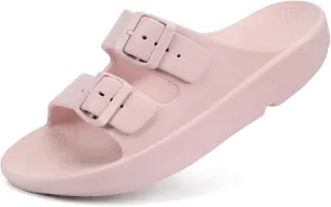Kricely Women and Men Wide Width Recovery Sandals Plantar Fasciitis Arch Support Orthotic Slides Adjustable Double Buckle Thick Sole Slippers Reduces Stress on Feet Joints & Back Post-Exercise