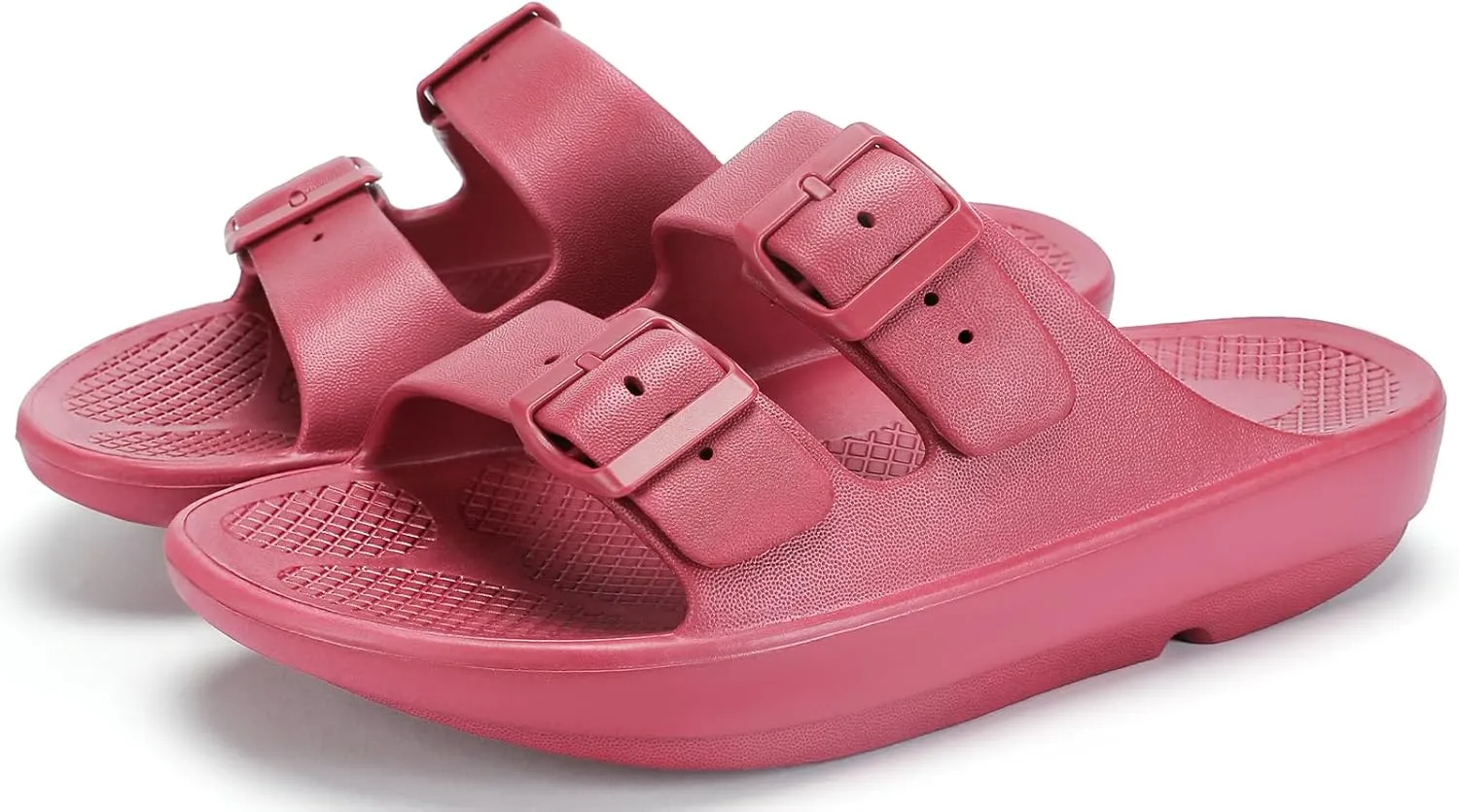 Kricely Women and Men Wide Width Recovery Sandals Plantar Fasciitis Arch Support Orthotic Slides Adjustable Double Buckle Thick Sole Slippers Reduces Stress on Feet Joints & Back Post-Exercise