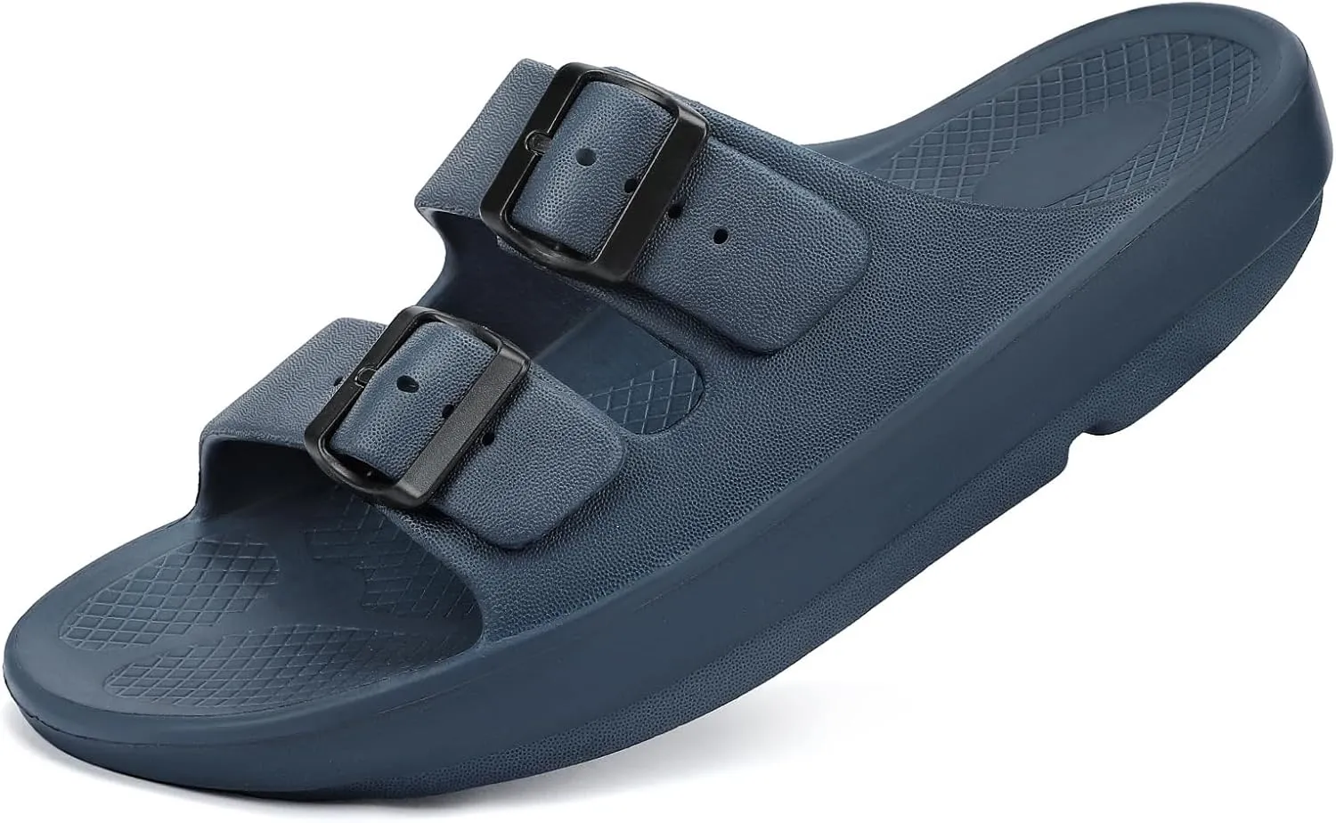Kricely Women and Men Wide Width Recovery Sandals Plantar Fasciitis Arch Support Orthotic Slides Adjustable Double Buckle Thick Sole Slippers Reduces Stress on Feet Joints & Back Post-Exercise