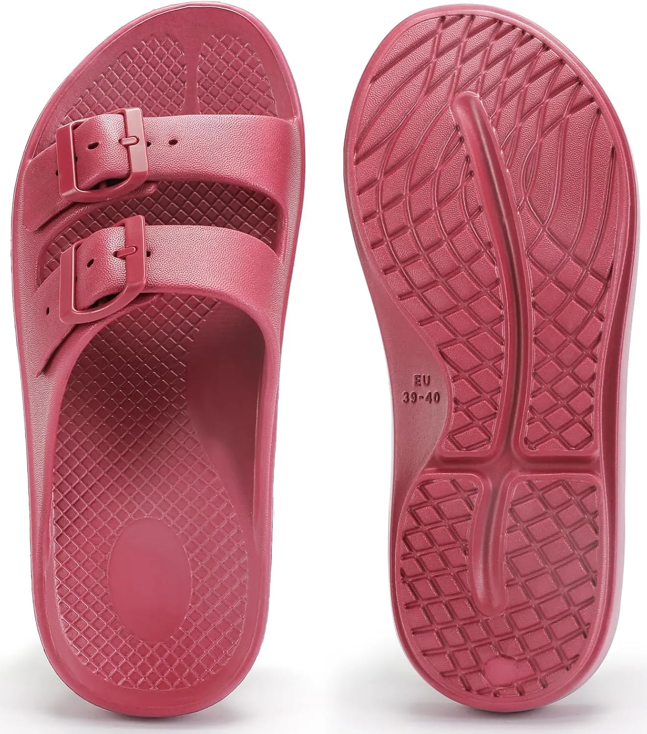 Kricely Women and Men Wide Width Recovery Sandals Plantar Fasciitis Arch Support Orthotic Slides Adjustable Double Buckle Thick Sole Slippers Reduces Stress on Feet Joints & Back Post-Exercise