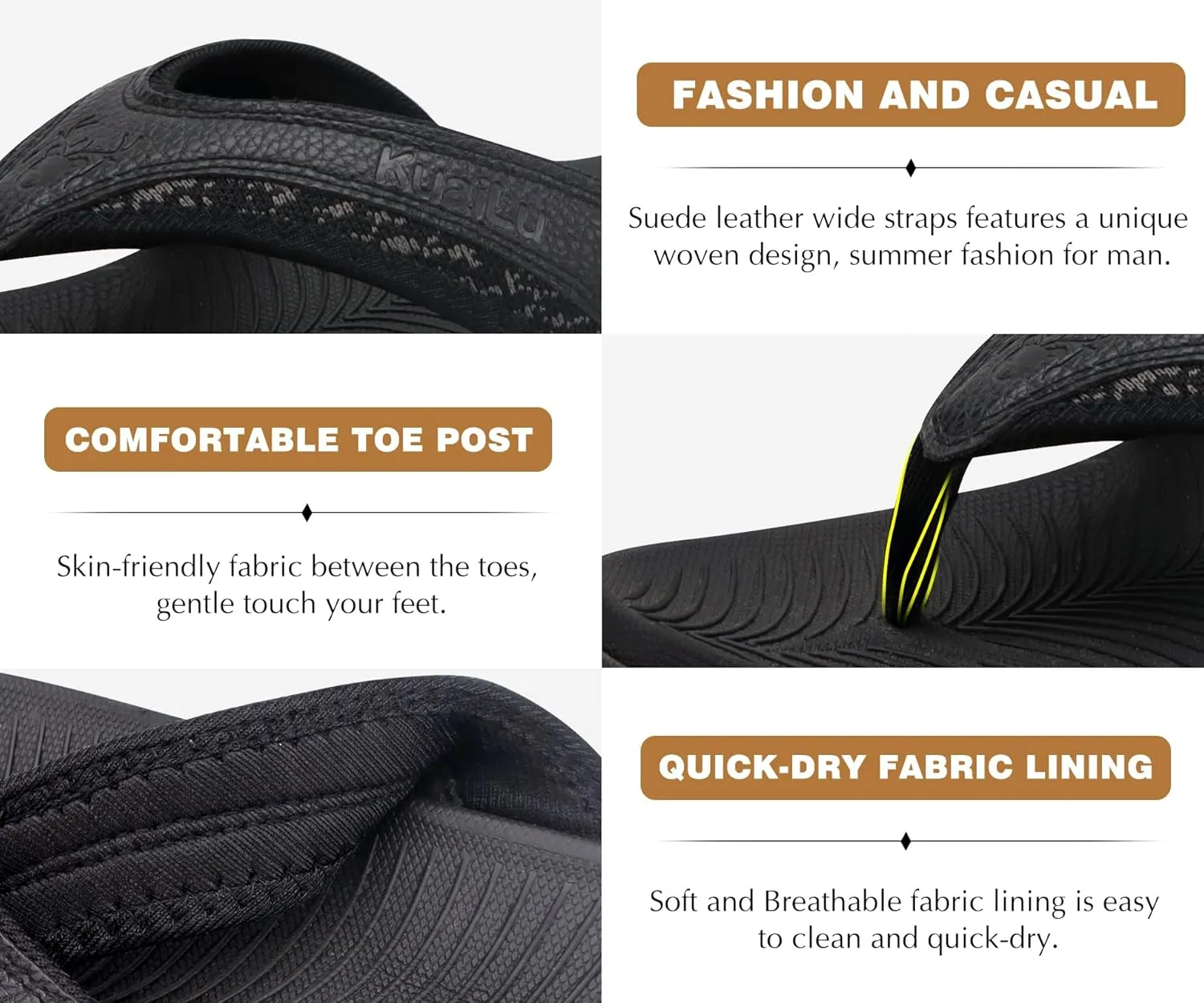 KuaiLu Mens Sport Flip Flops Comfort Orthotic Thong Sandals with Plantar Fasciitis Arch Support Outdoor Summer Beach Size 7~15