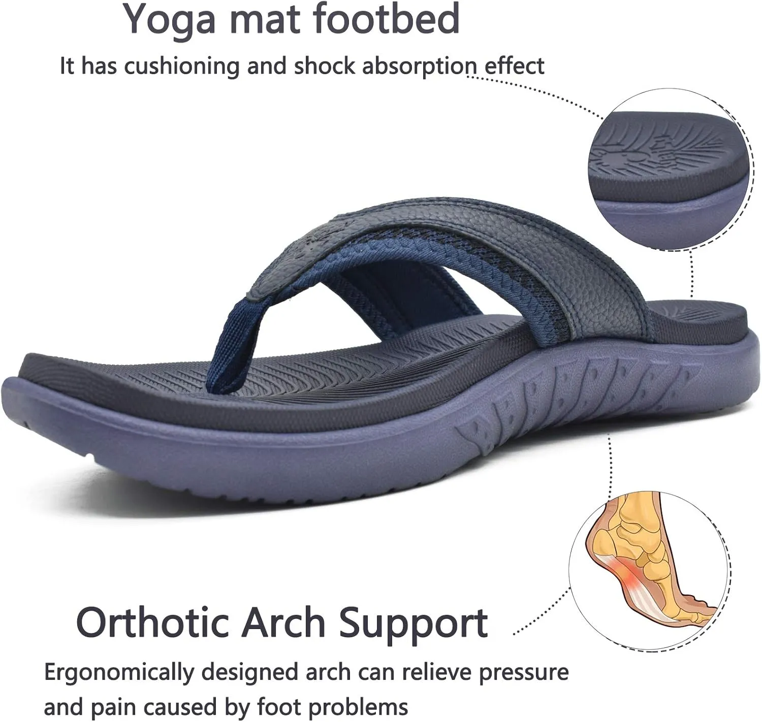 KuaiLu Mens Sport Flip Flops Comfort Orthotic Thong Sandals with Plantar Fasciitis Arch Support Outdoor Summer Beach Size 7~15