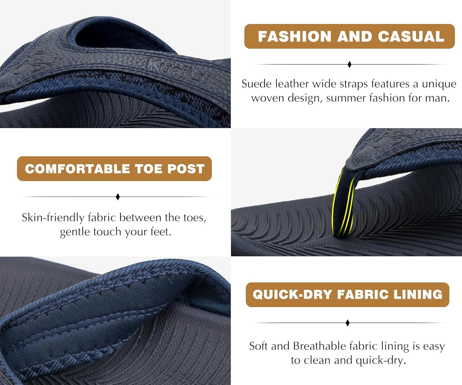 KuaiLu Mens Sport Flip Flops Comfort Orthotic Thong Sandals with Plantar Fasciitis Arch Support Outdoor Summer Beach Size 7~15