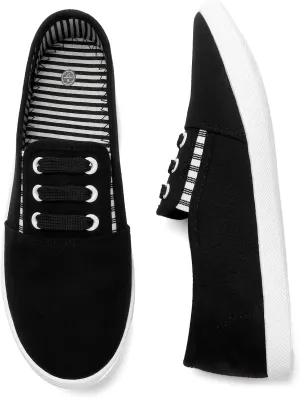 kufeiti Women's Canvas Slip On Shoes Sneakers for Women Fashion Comfortable White Black Elastic Sneakers for Women
