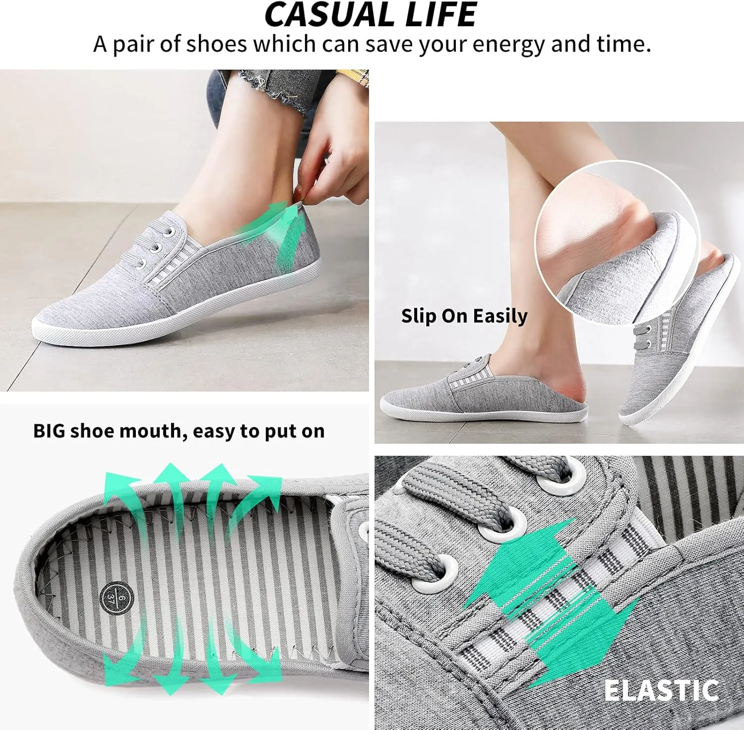 kufeiti Women's Canvas Slip On Shoes Sneakers for Women Fashion Comfortable White Black Elastic Sneakers for Women