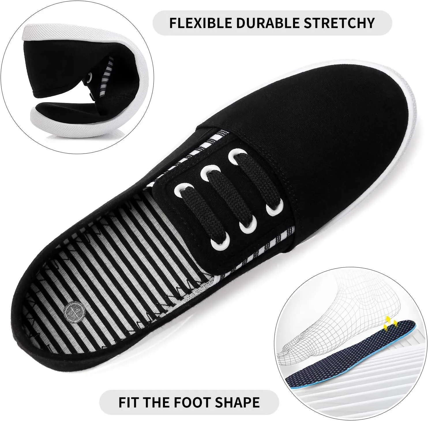 kufeiti Women's Canvas Slip On Shoes Sneakers for Women Fashion Comfortable White Black Elastic Sneakers for Women