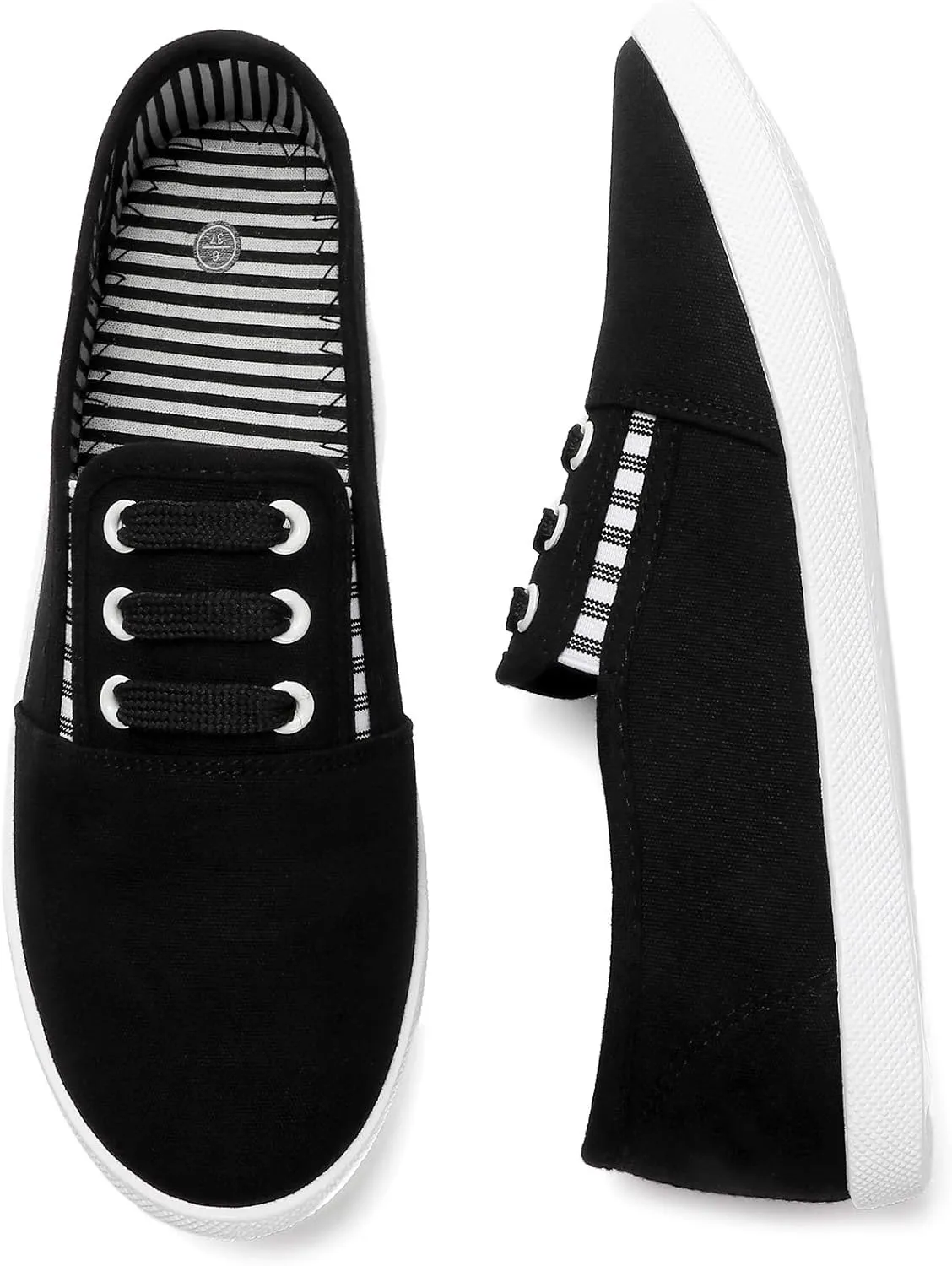 kufeiti Women's Canvas Slip On Shoes Sneakers for Women Fashion Comfortable White Black Elastic Sneakers for Women