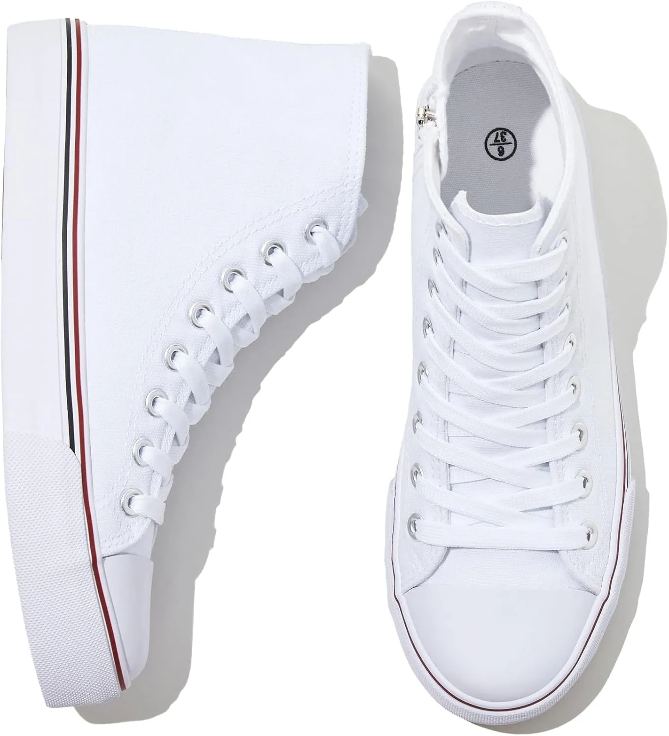 kufeiti Women's High Top Canvas Sneakers Canvas Shoes Lace up White Black Sneakers Casual Walking Shoes