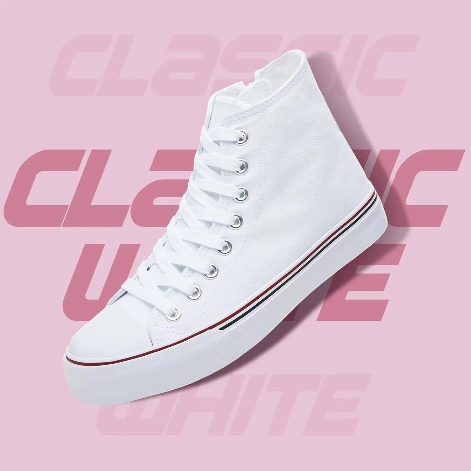 kufeiti Women's High Top Canvas Sneakers Canvas Shoes Lace up White Black Sneakers Casual Walking Shoes