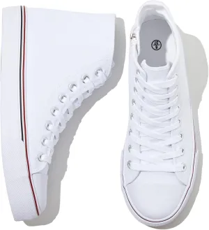 kufeiti Women's High Top Canvas Sneakers Canvas Shoes Lace up White Black Sneakers Casual Walking Shoes