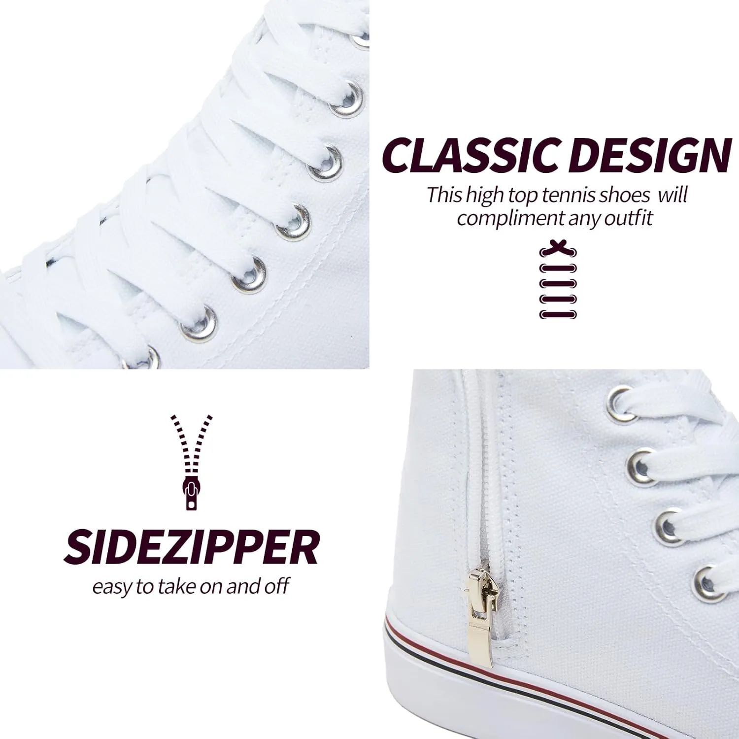 kufeiti Women's High Top Canvas Sneakers Canvas Shoes Lace up White Black Sneakers Casual Walking Shoes