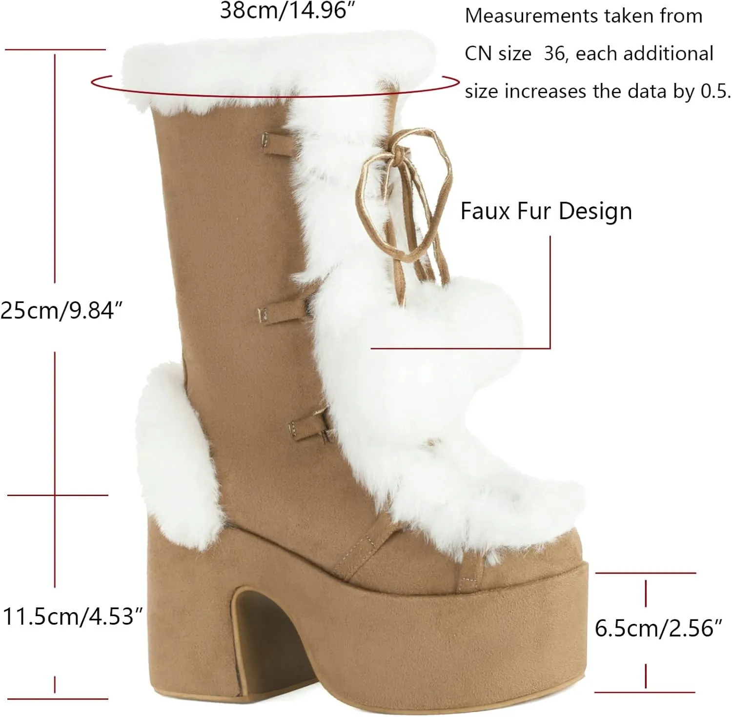 KysBloes Women Fluffy Faux Fur Boots Mid Calf Platform Boots Chunky High Heel Lace Up Winter Boots Warm Long Fur Boots for Ladies