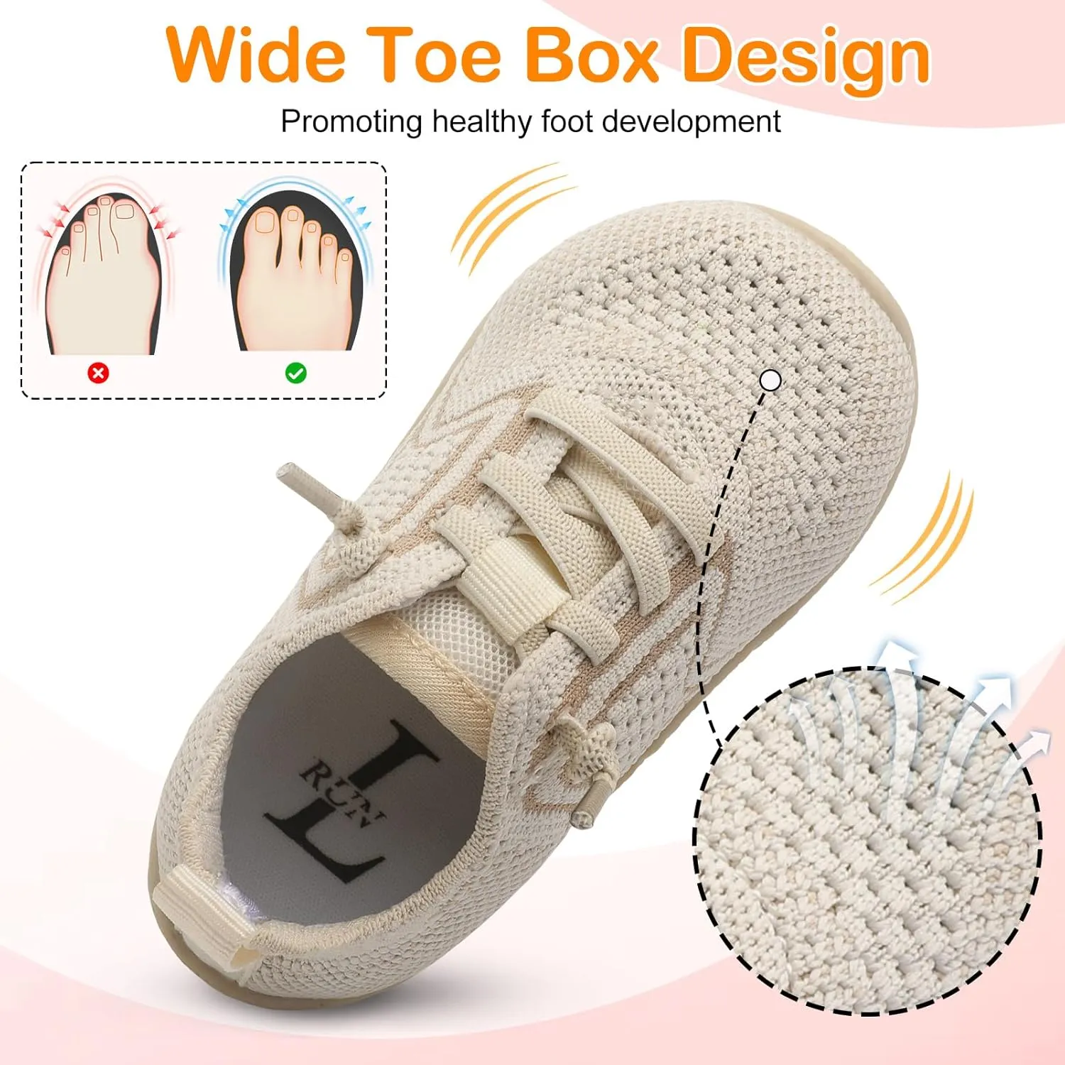 L-RUN Toddler Boys Girls Tennis Shoes Breathable Comfortable Barefoot Wide Summer School Walking Sneakers Baby First Walking Shoes