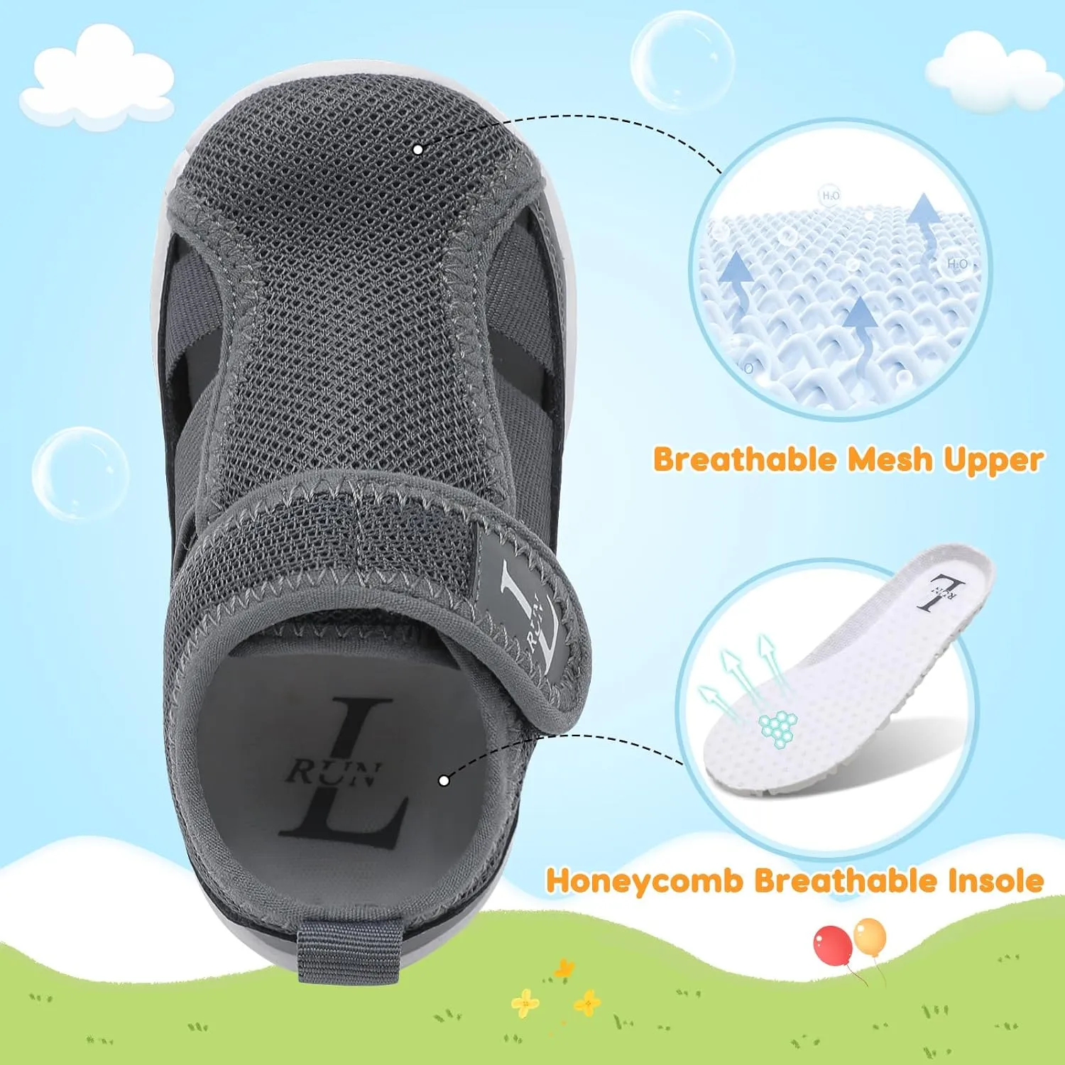 L-RUN Toddler Shoes Barefoot Kids Sneakers Wide Minimalist Boys Girls Summer Footwear for Indoor Outdoor Walking Running