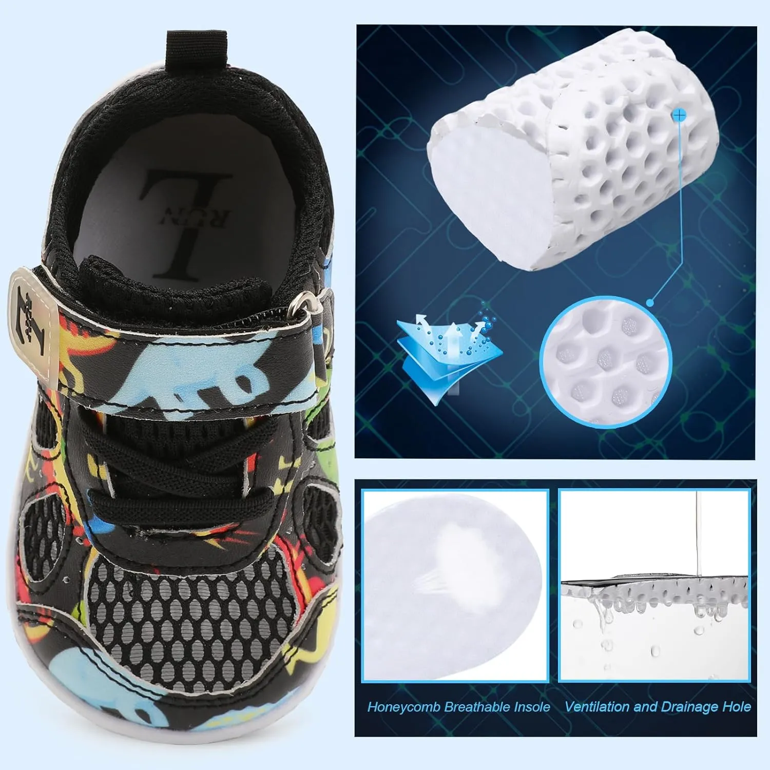 L-RUN Toddler Sneakers Boys Girls Barefoot Summer Walking Shoes Toddler Boy Tennis Shoes Mesh Lightweight