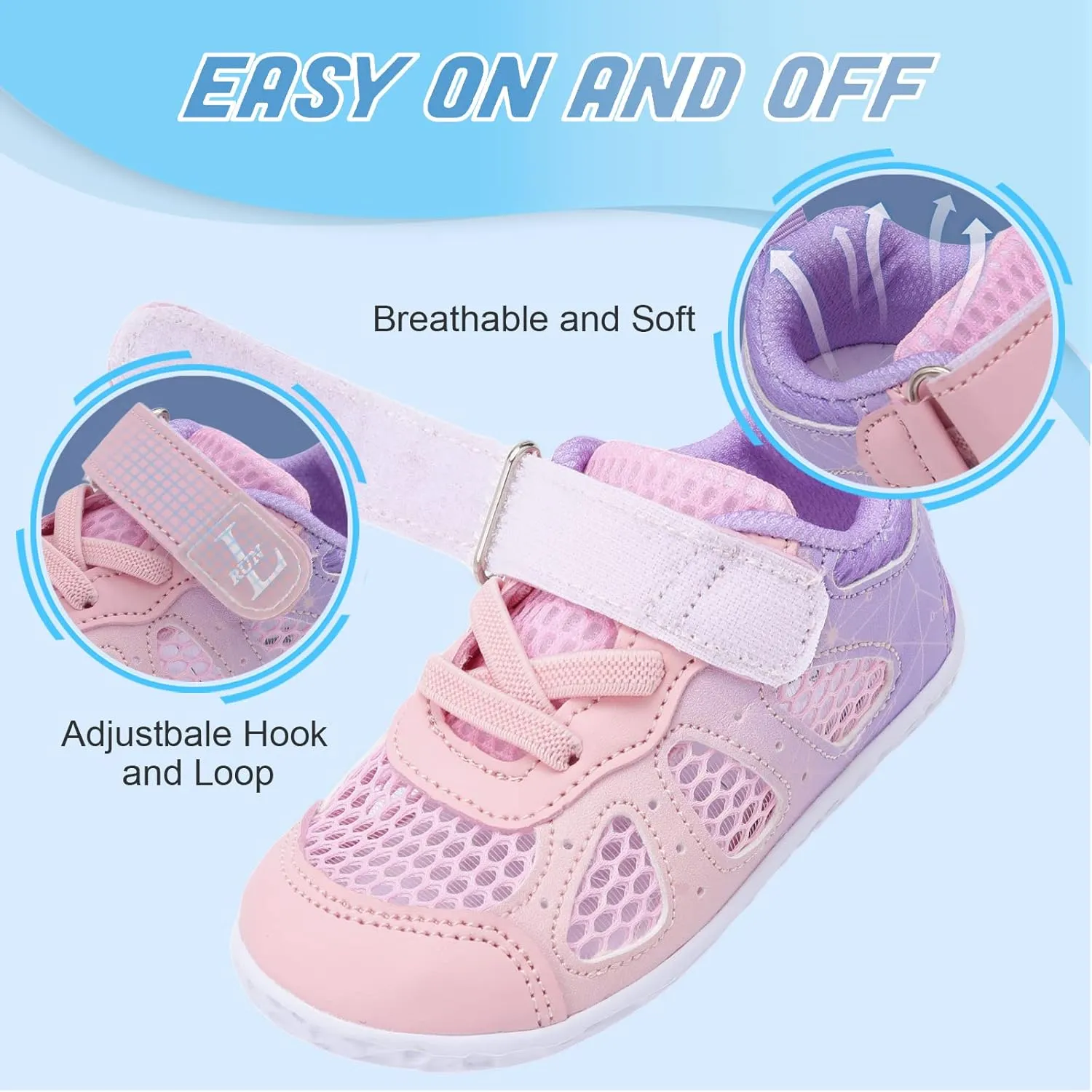 L-RUN Toddler Sneakers Boys Girls Barefoot Summer Walking Shoes Toddler Boy Tennis Shoes Mesh Lightweight