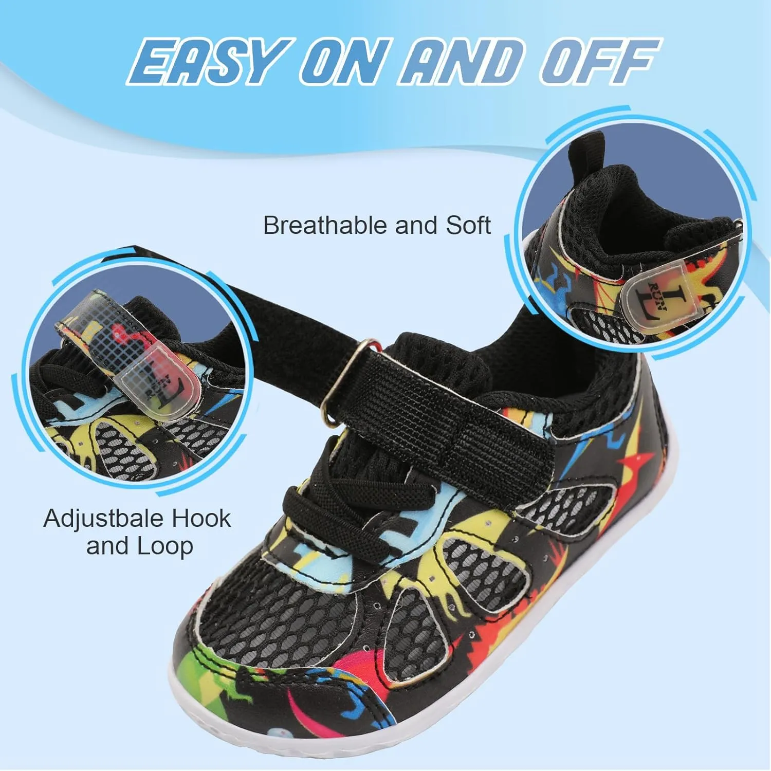L-RUN Toddler Sneakers Boys Girls Barefoot Summer Walking Shoes Toddler Boy Tennis Shoes Mesh Lightweight
