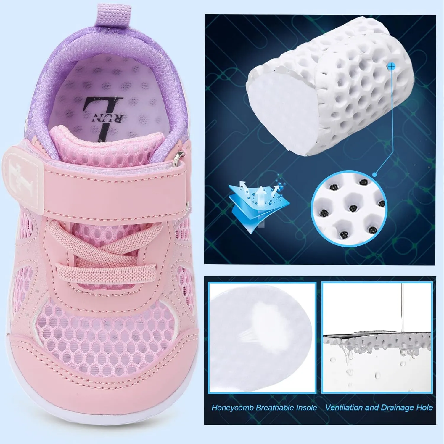 L-RUN Toddler Sneakers Boys Girls Barefoot Summer Walking Shoes Toddler Boy Tennis Shoes Mesh Lightweight