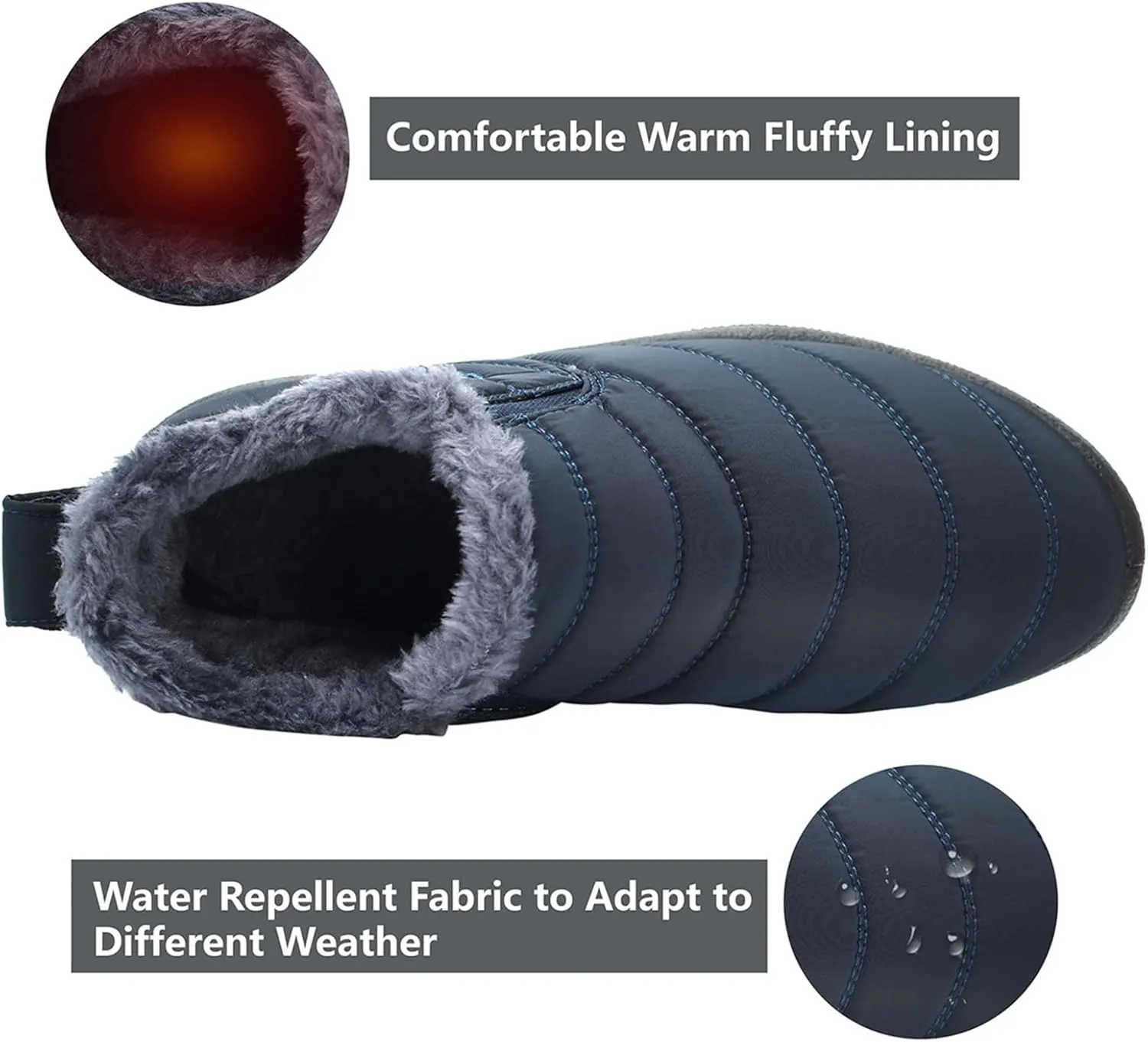 L-RUN Womens Winter Snow Boots Fur Lined Warm Ankle Boots Slip on Men's Snow Ankle Boots Lightweight Outdoor Footwear