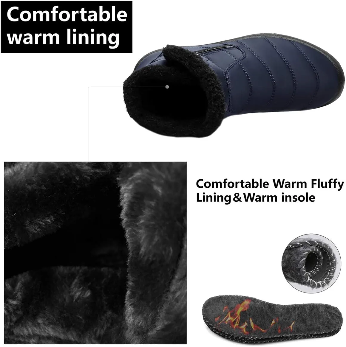 L-RUN Womens Winter Snow Boots Fur Lined Warm Ankle Boots Slip on Men's Snow Ankle Boots Lightweight Outdoor Footwear