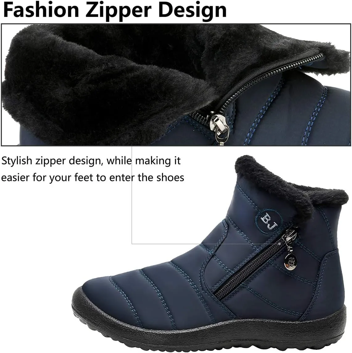 L-RUN Womens Winter Snow Boots Fur Lined Warm Ankle Boots Slip on Men's Snow Ankle Boots Lightweight Outdoor Footwear