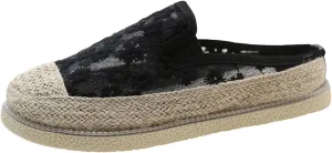 Ladies Lace Hemp Sole Platform Flat Captoe Mules Clogs，Fashionable Embroidery Slingback Half Slip-On Comfortable Loafers for Party Walking Work Causal