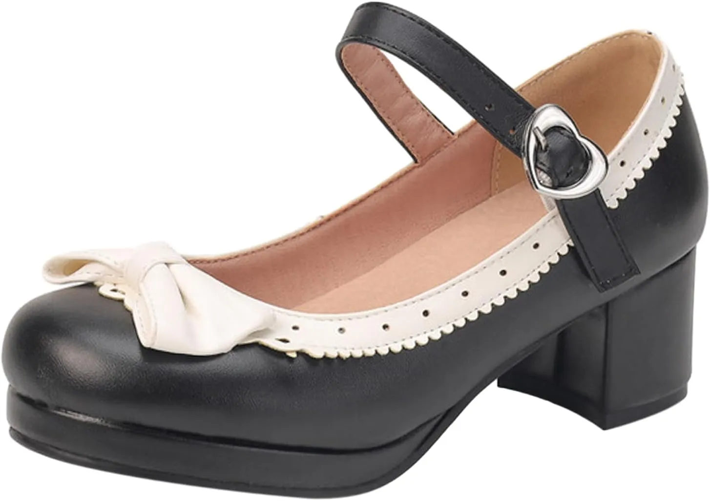 Ladies Retro Single Shoes Chunky Heel Mary Jane Shoes Bowknot College Style Large Size Square Wide Width Womens Sandals