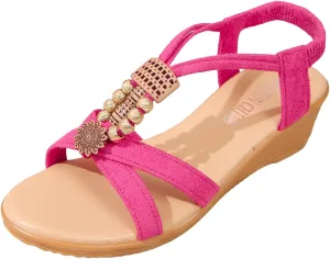Ladies Summer Retro Bohemian Beaded Milled Velvet Open Toe Beach Outwear Plus Size Wedding Womens Wide Size Sandals