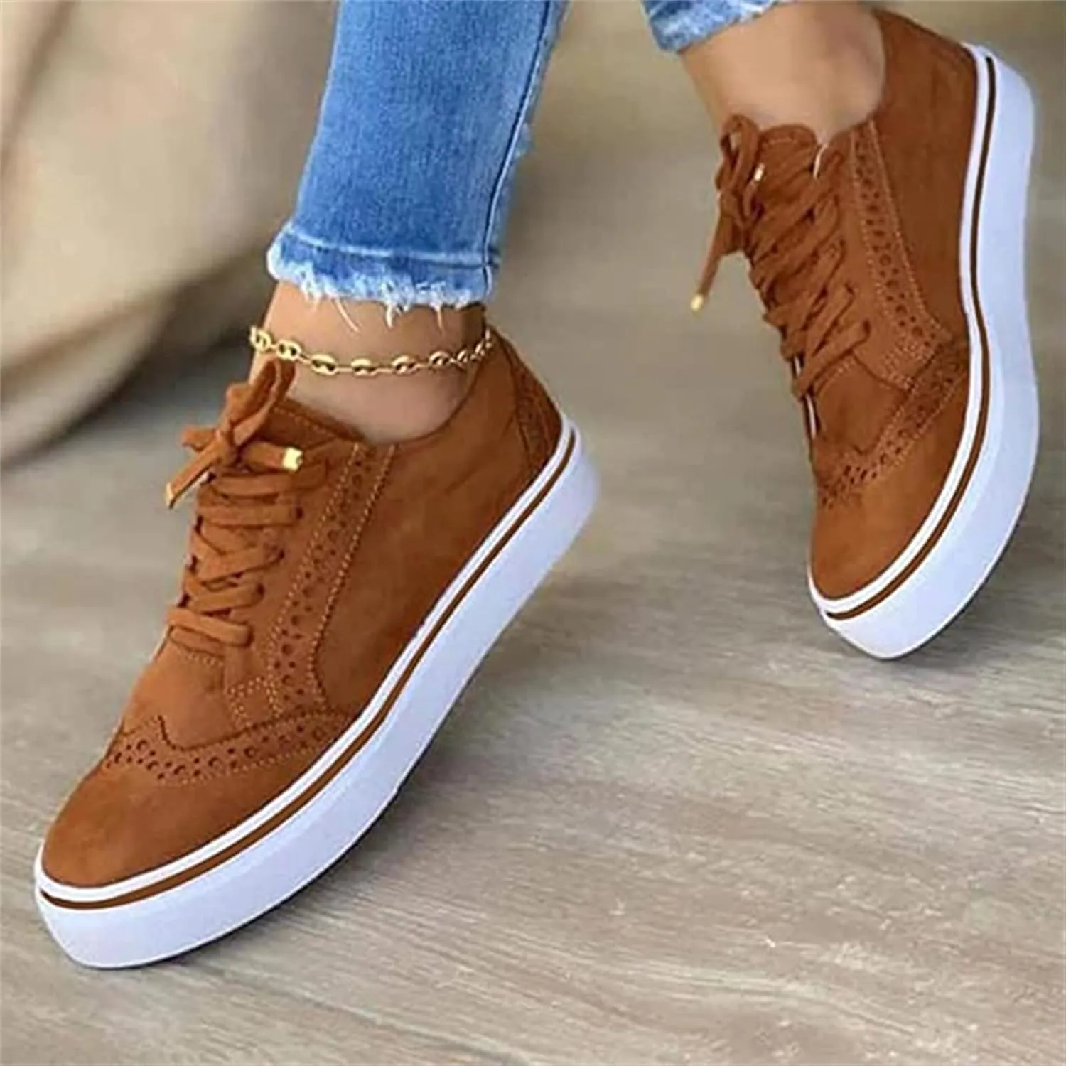 Ladmiple Shoes For Women Sneakers Trendy Low Top Lace-up Walking Shoes Fashion Summer Slip On Platform Flats Loafers