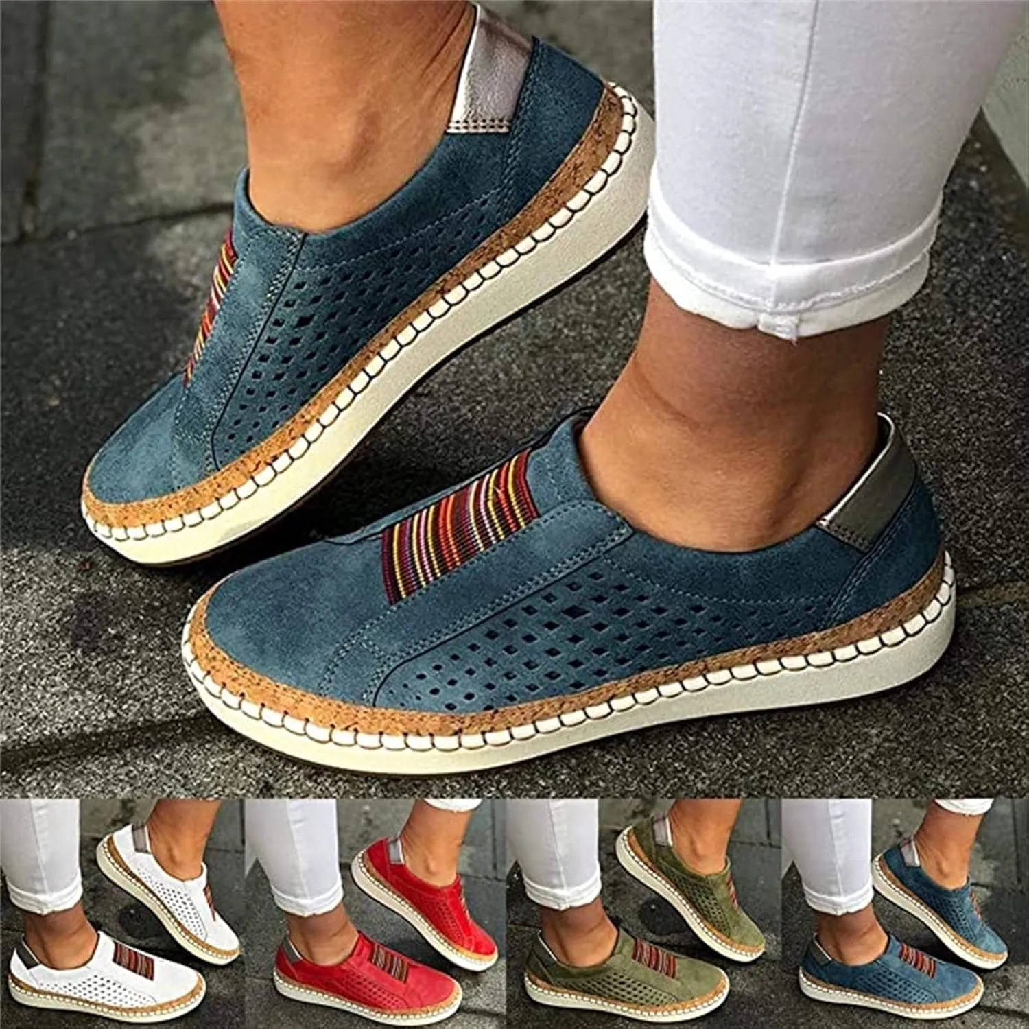 Ladmiple Sneakers For Women Slip On Low Top Comfort Walking Shoes Dressy Casual Summer Fashion Non Slip Flats Loafers